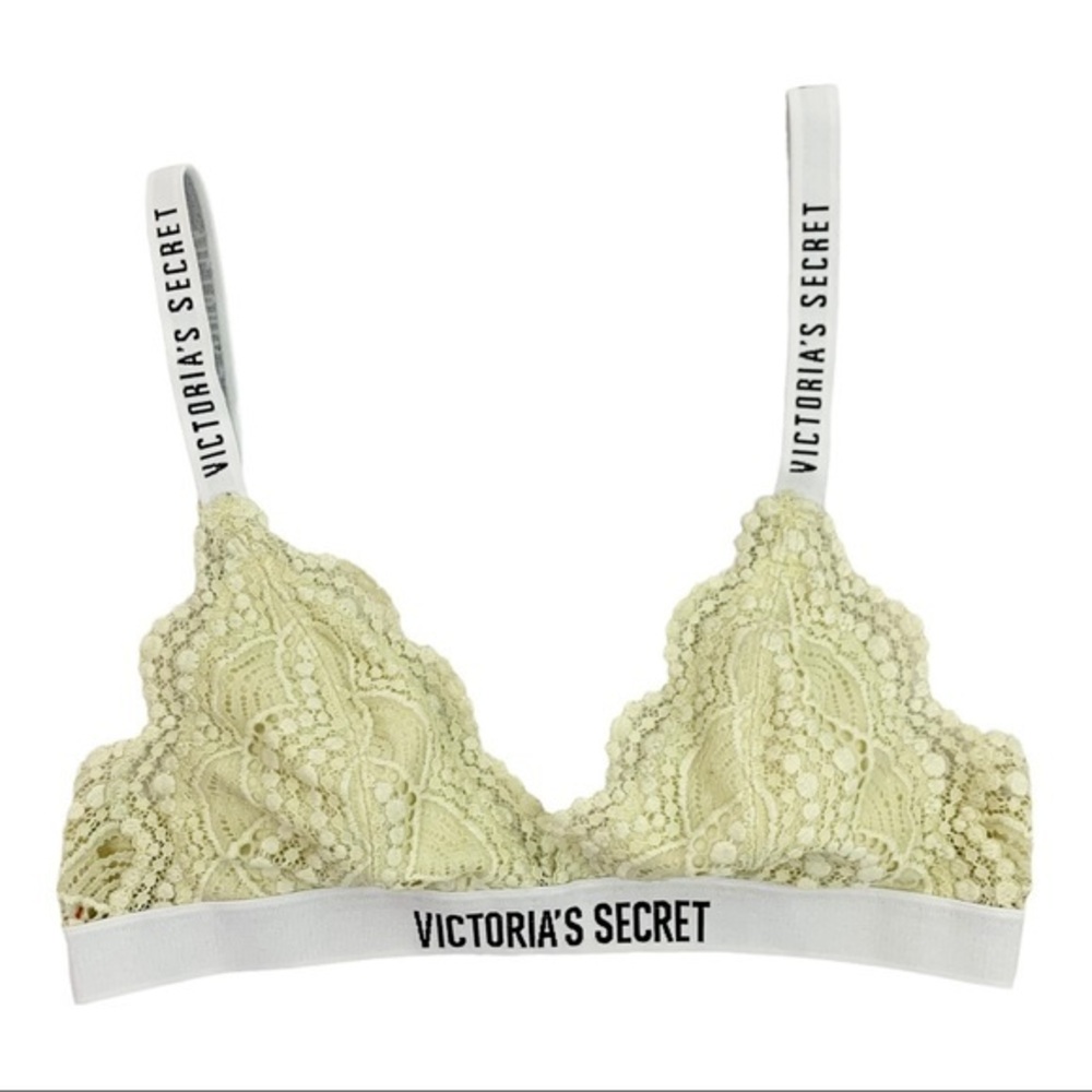 Victoria’s Secret Lace Triangle Logo Bralette Yellow White Size Small